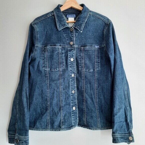 MODEA Marine Classic Blue Jean Jacket Lifesaver Snap Buttons Sz L - Picture 2 of 9
